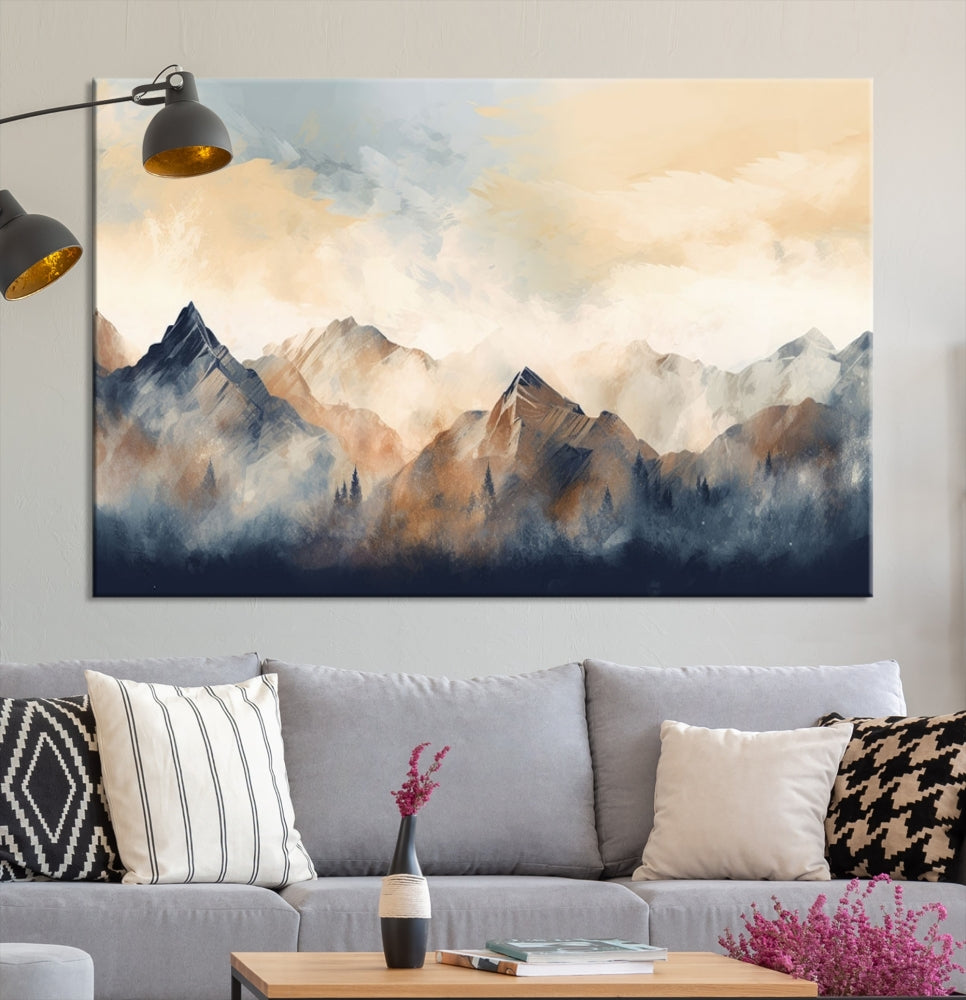 Foggy Mountain Painting Abstract Canvas Wall Art Print for Living Room Bedroom Apartment Decor