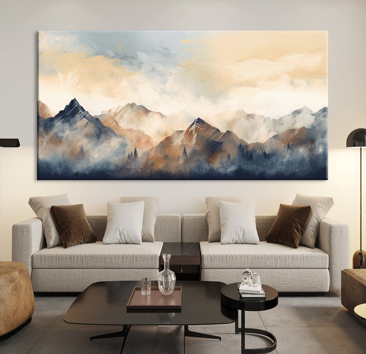 Foggy Mountain Painting Abstract Canvas Wall Art Print for Living Room Bedroom Apartment Decor