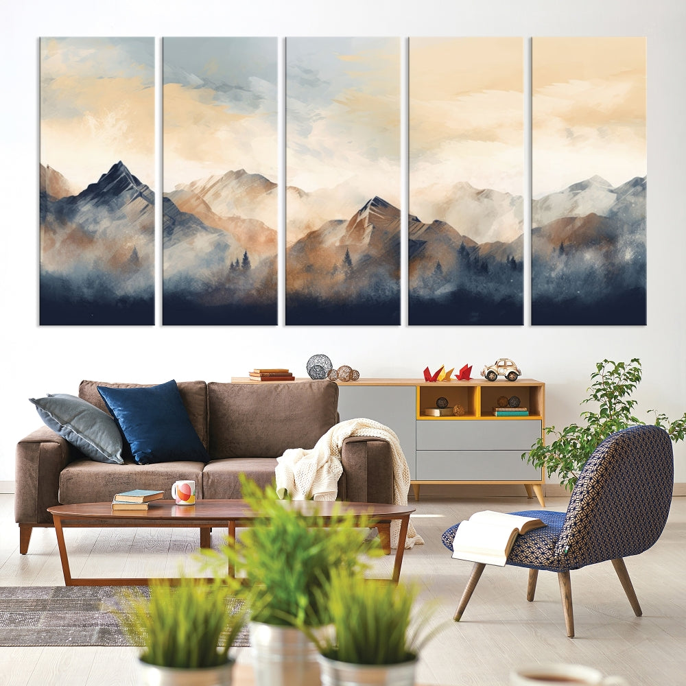 Foggy Mountain Painting Abstract Canvas Wall Art Print for Living Room Bedroom Apartment Decor