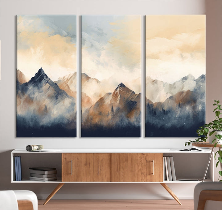 Foggy Mountain Painting Abstract Canvas Wall Art Print for Living Room Bedroom Apartment Decor