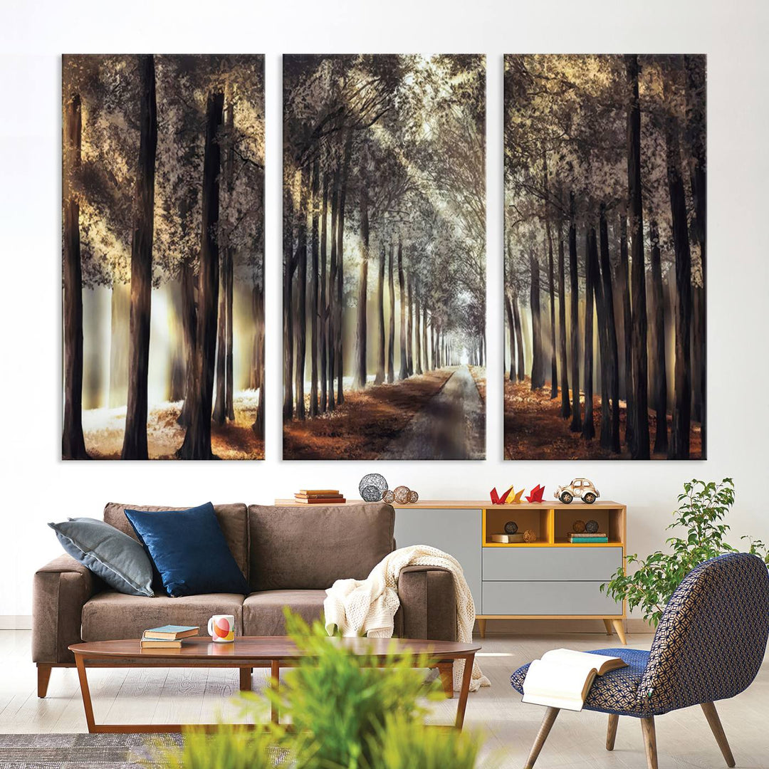 Forest Autumn Road Wall Art Canvas Print