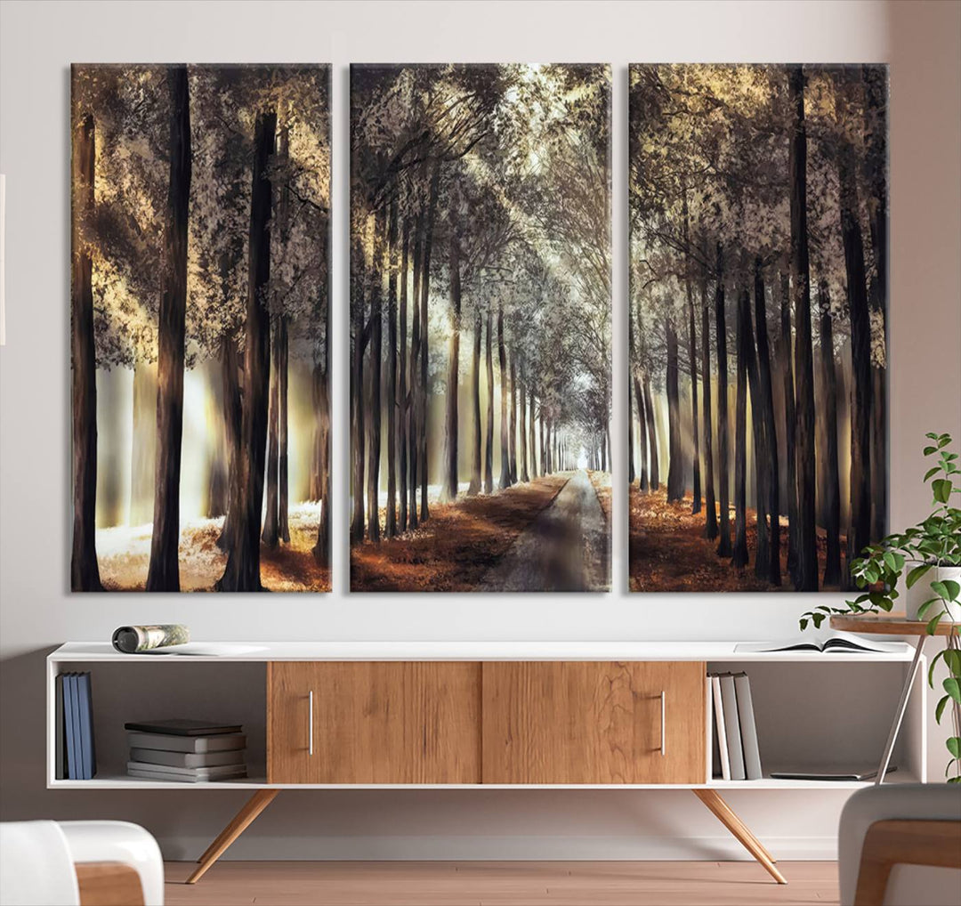 Forest Autumn Road Wall Art Canvas Print