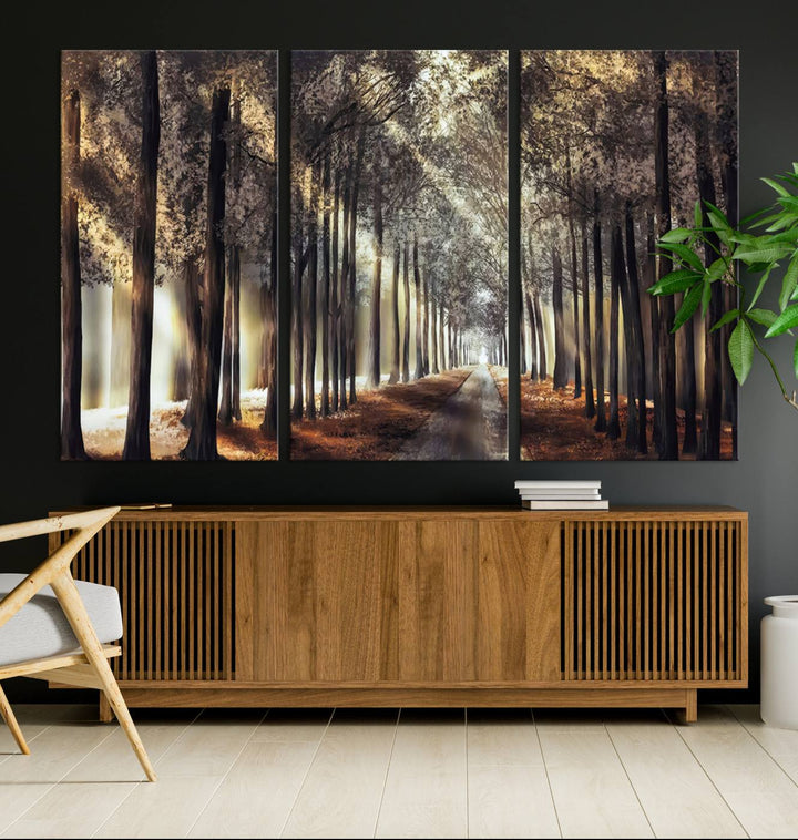 Forest Autumn Road Wall Art Canvas Print