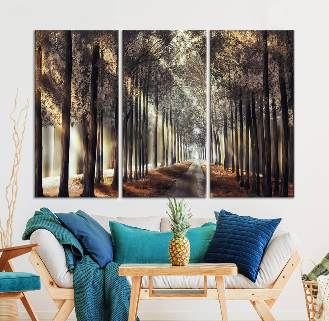 Forest Autumn Road Wall Art Canvas Print