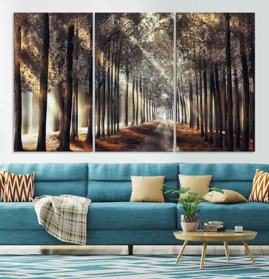 Forest Autumn Road Wall Art Canvas Print