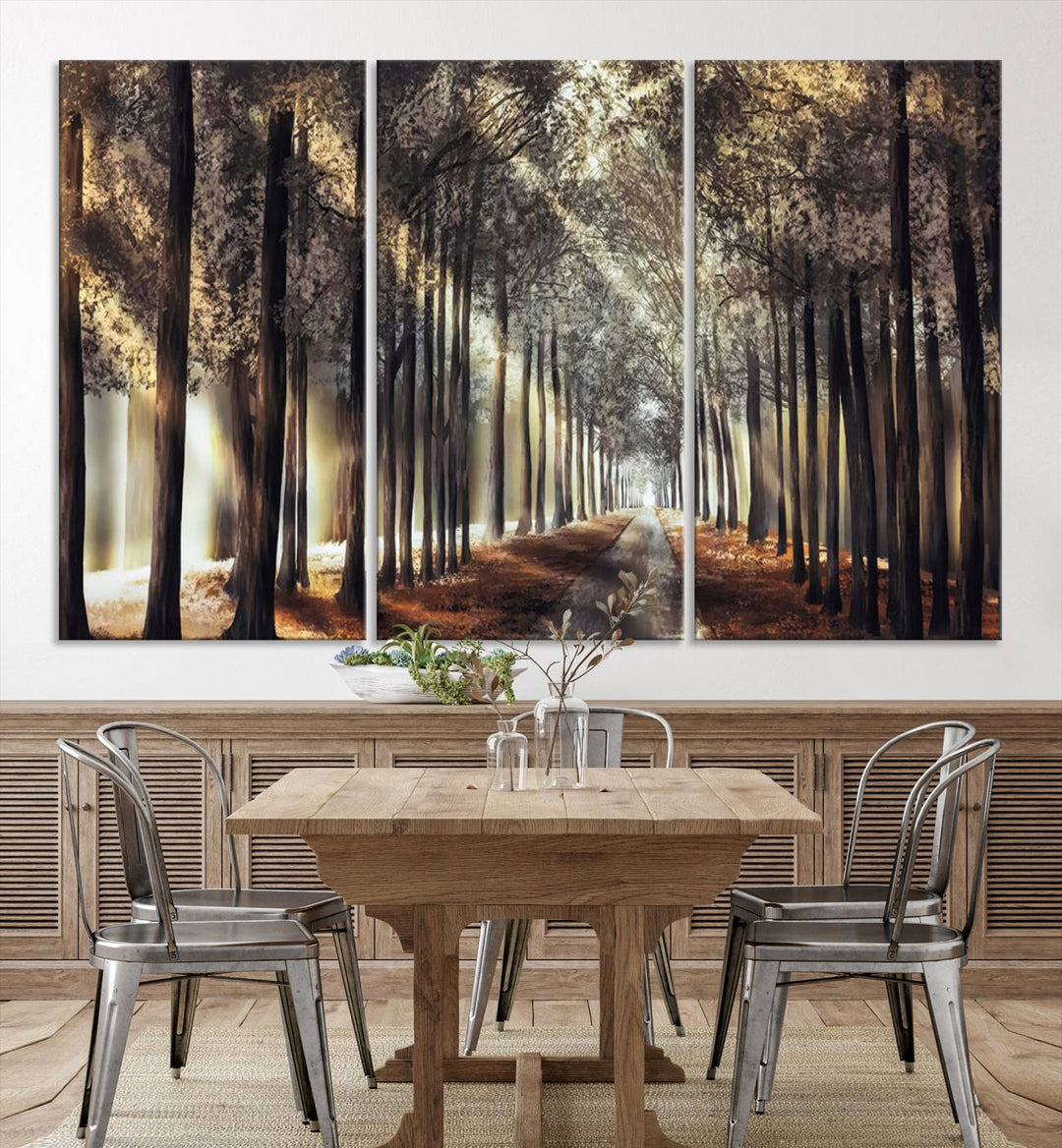 Forest Autumn Road Wall Art Canvas Print