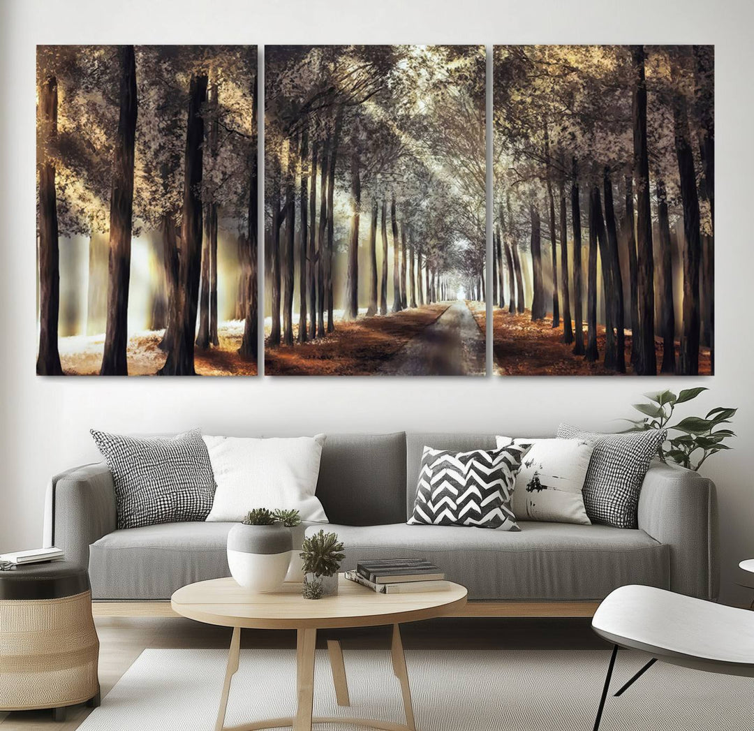 Forest Autumn Road Wall Art Canvas Print