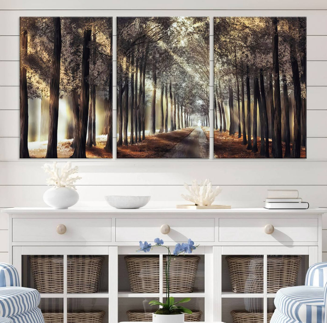 Forest Autumn Road Wall Art Canvas Print