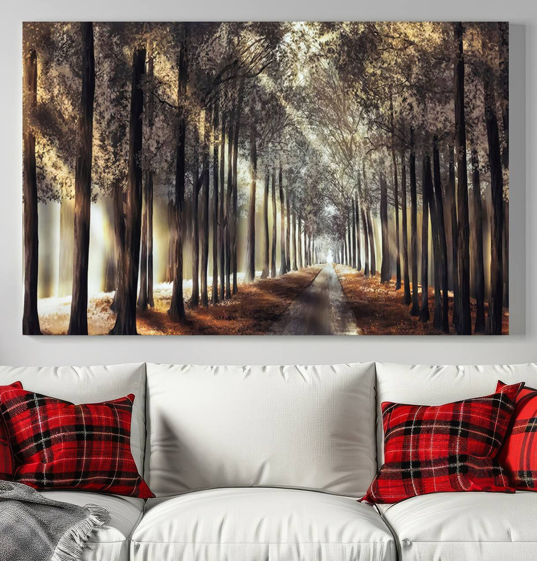 Forest Autumn Road Wall Art Canvas Print