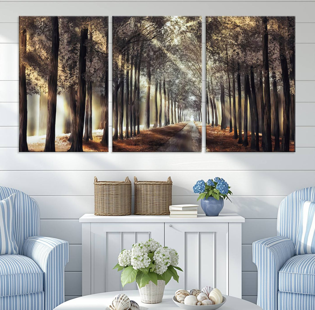 Forest Autumn Road Wall Art Canvas Print