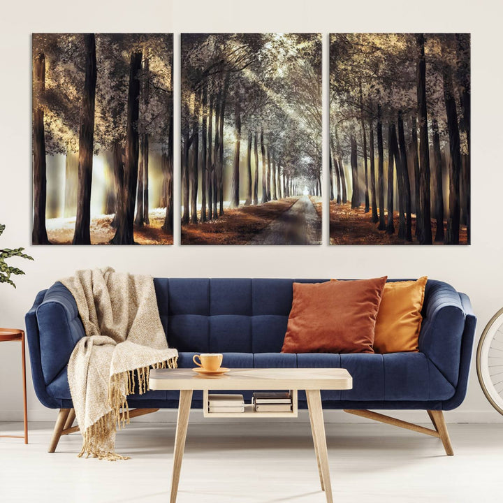 Forest Autumn Road Wall Art Canvas Print