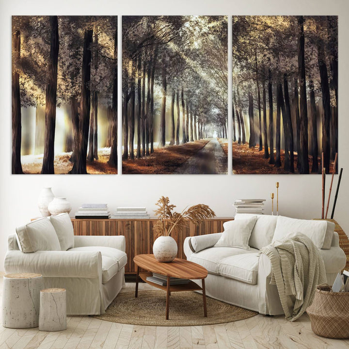 Forest Autumn Road Wall Art Canvas Print