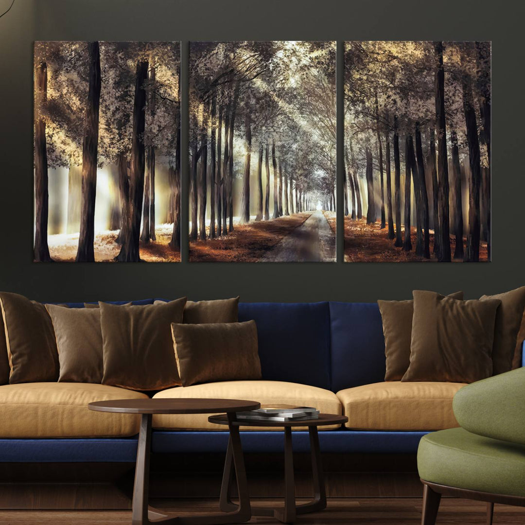 Forest Autumn Road Wall Art Canvas Print