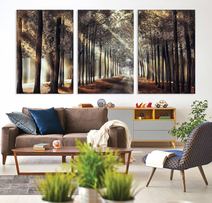 Forest Autumn Road Wall Art Canvas Print