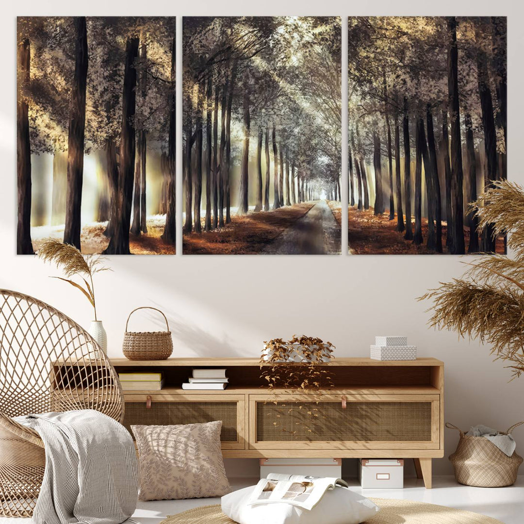 Forest Autumn Road Wall Art Canvas Print