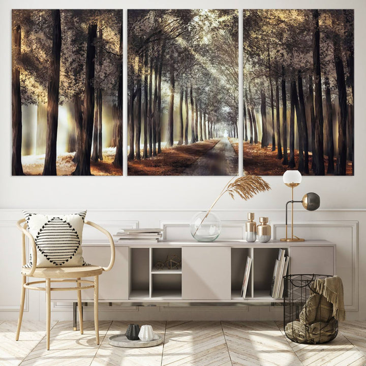 Forest Autumn Road Wall Art Canvas Print