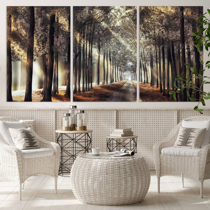 Forest Autumn Road Wall Art Canvas Print