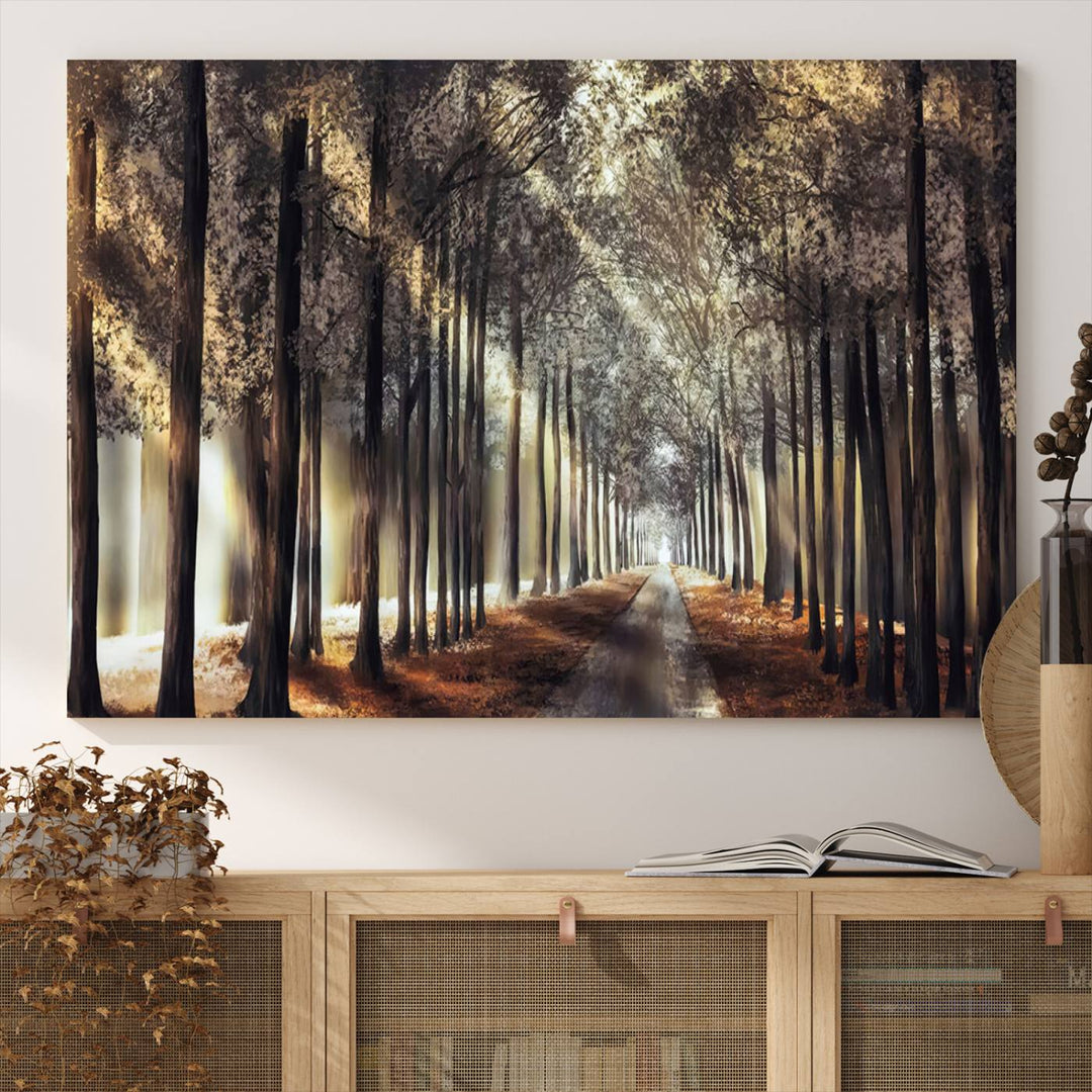 Forest Autumn Road Wall Art Canvas Print