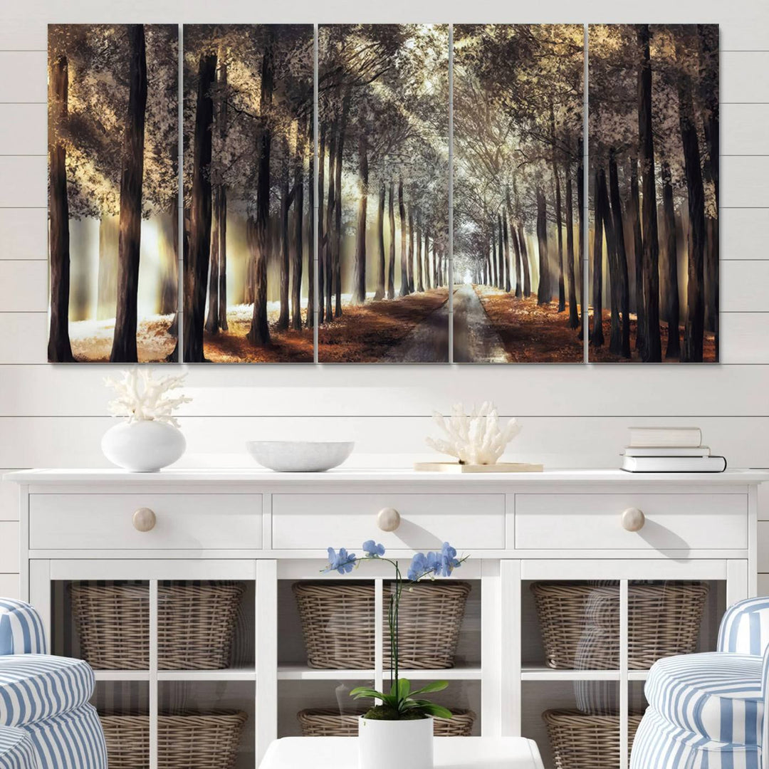 Forest Autumn Road Wall Art Canvas Print