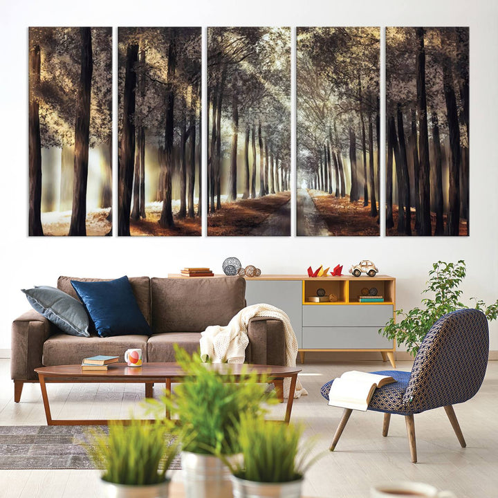 Forest Autumn Road Wall Art Canvas Print