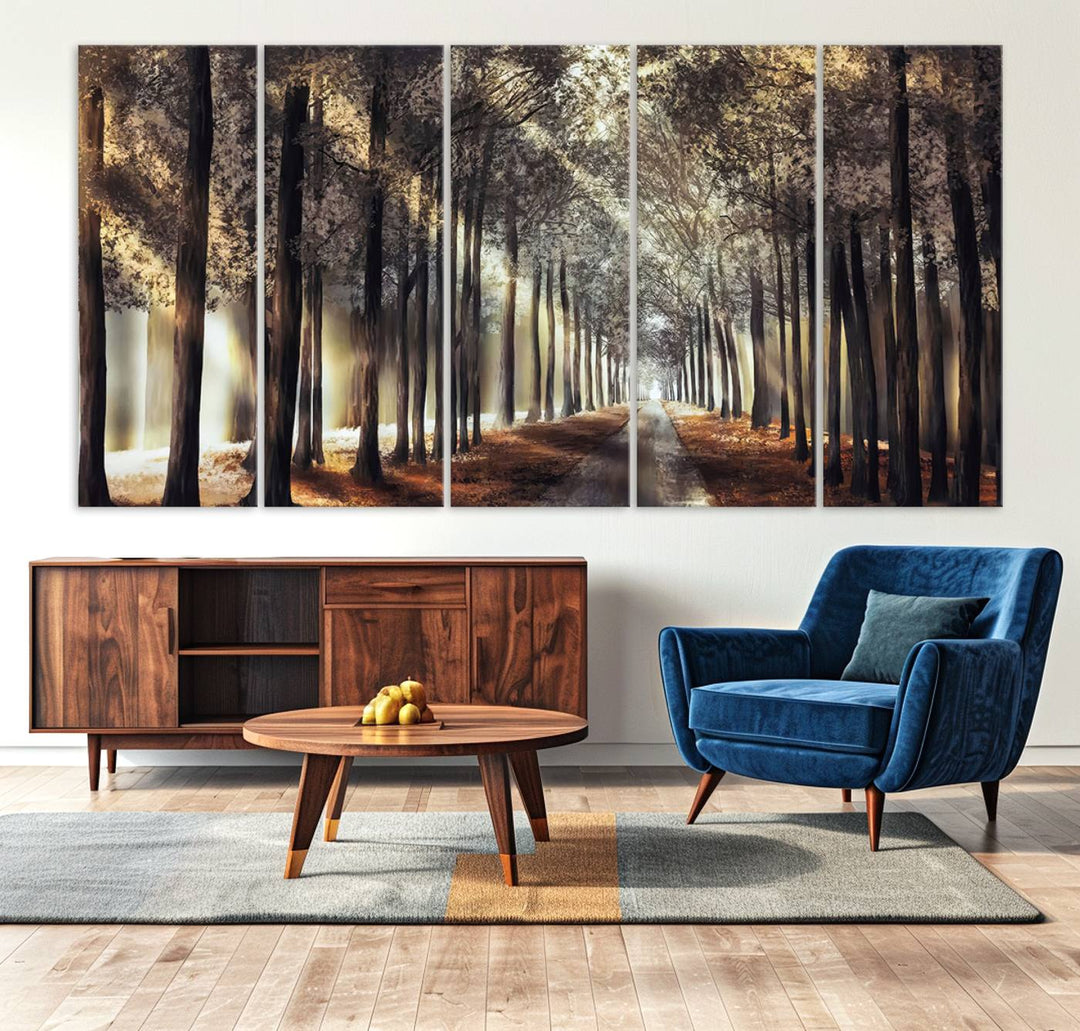 Forest Autumn Road Wall Art Canvas Print