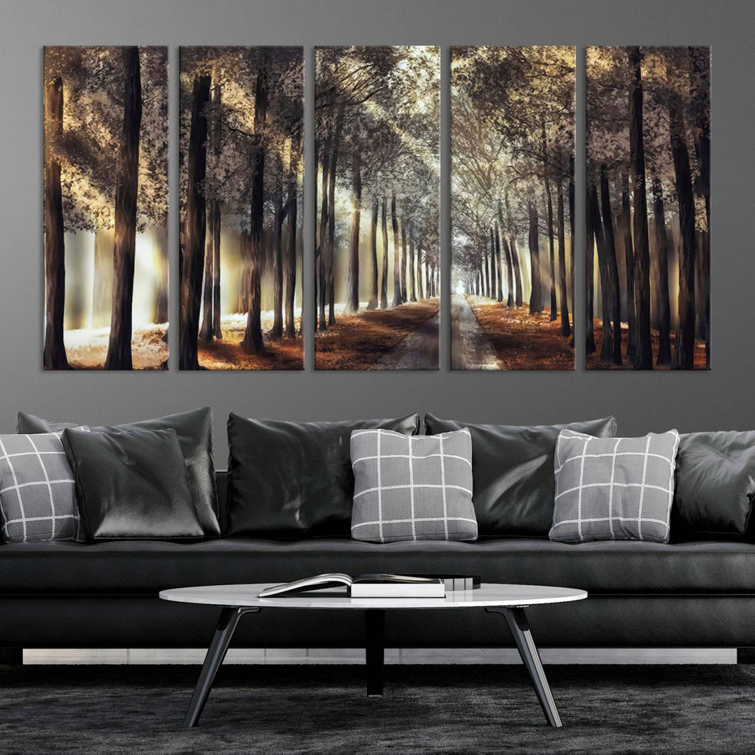 Forest Autumn Road Wall Art Canvas Print