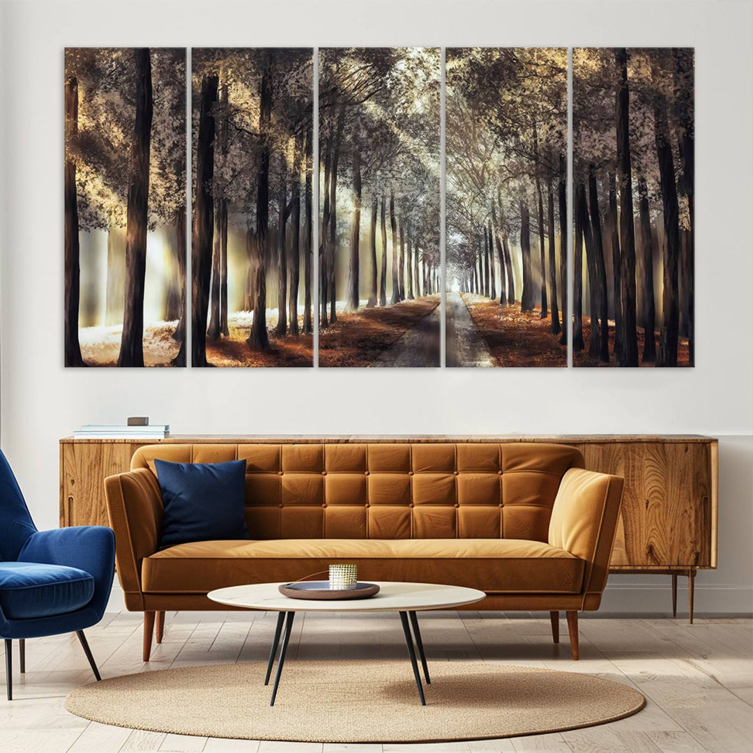 Forest Autumn Road Wall Art Canvas Print