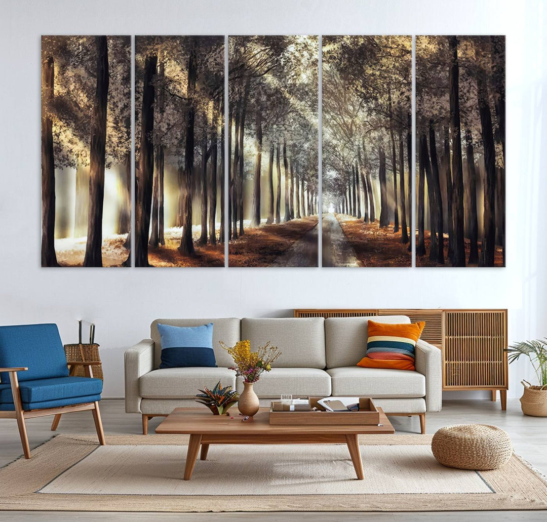 Forest Autumn Road Wall Art Canvas Print