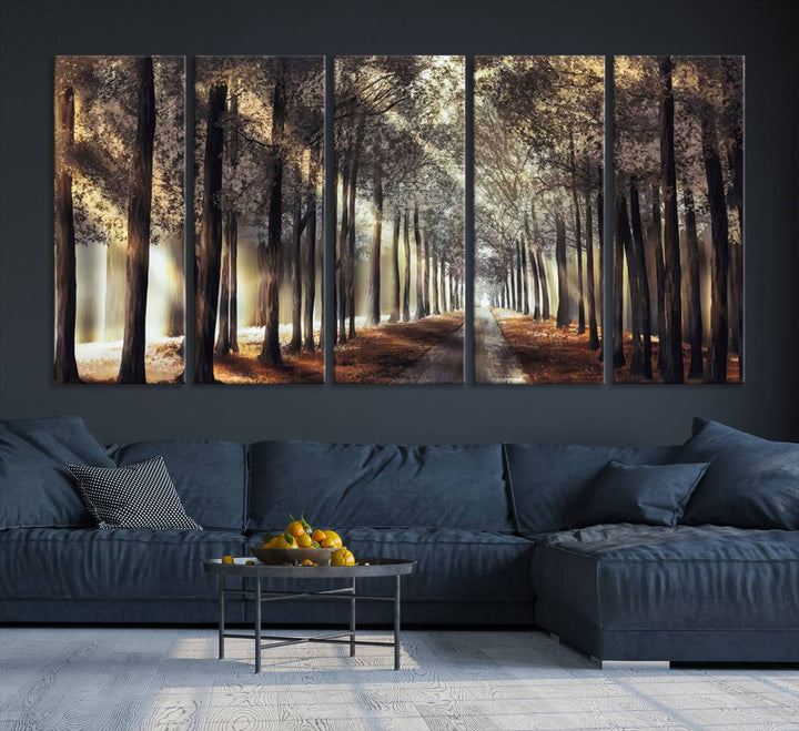 Forest Autumn Road Wall Art Canvas Print