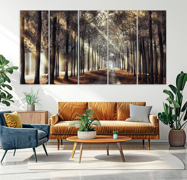 Forest Autumn Road Wall Art Canvas Print