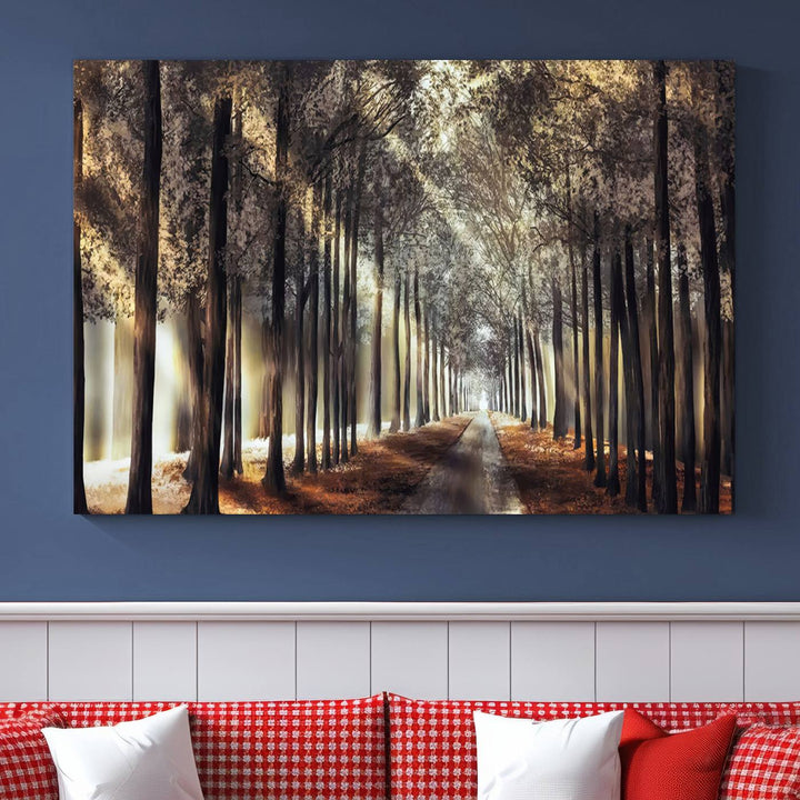 Forest Autumn Road Wall Art Canvas Print