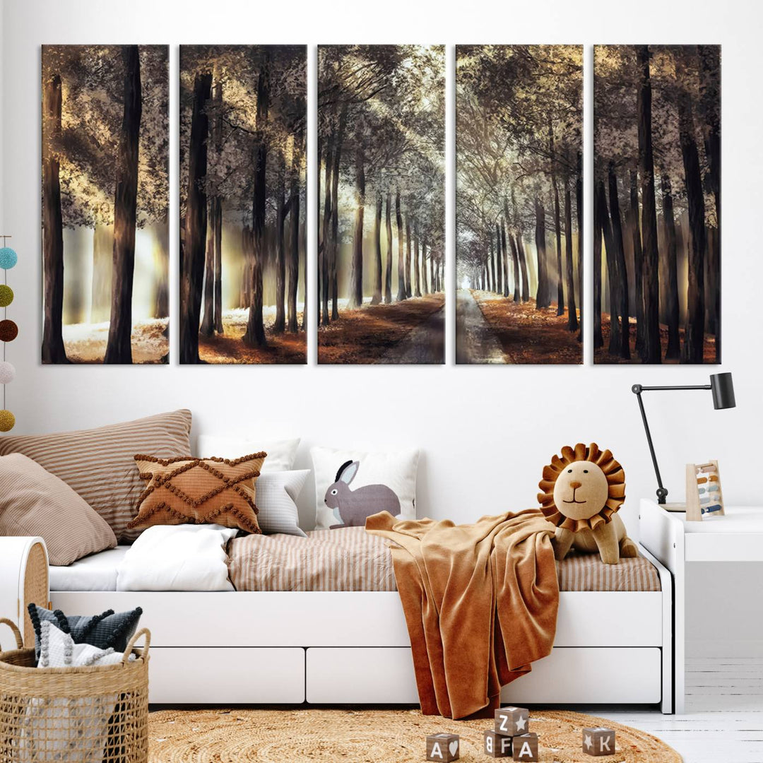 Forest Autumn Road Wall Art Canvas Print