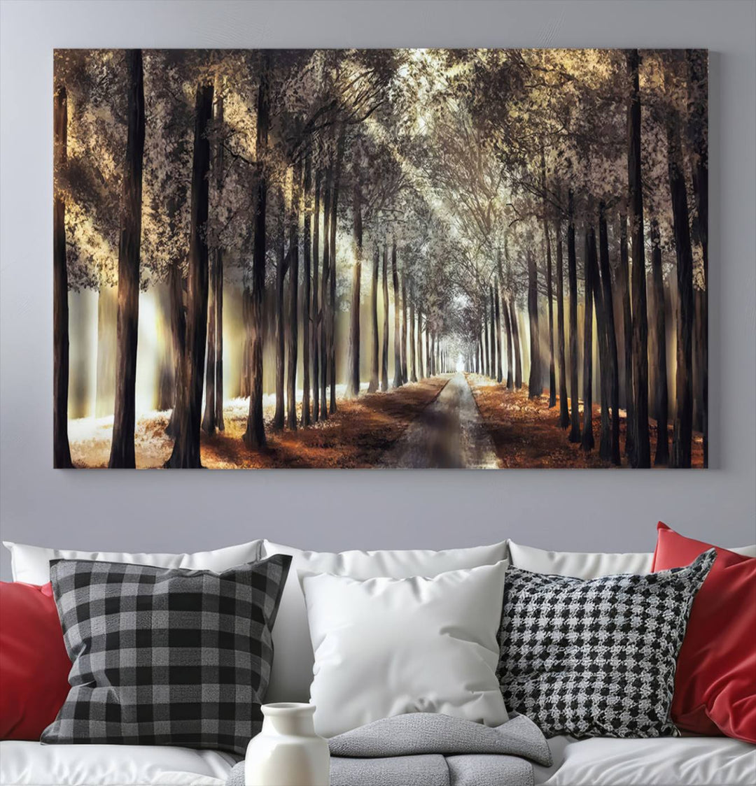 Forest Autumn Road Wall Art Canvas Print