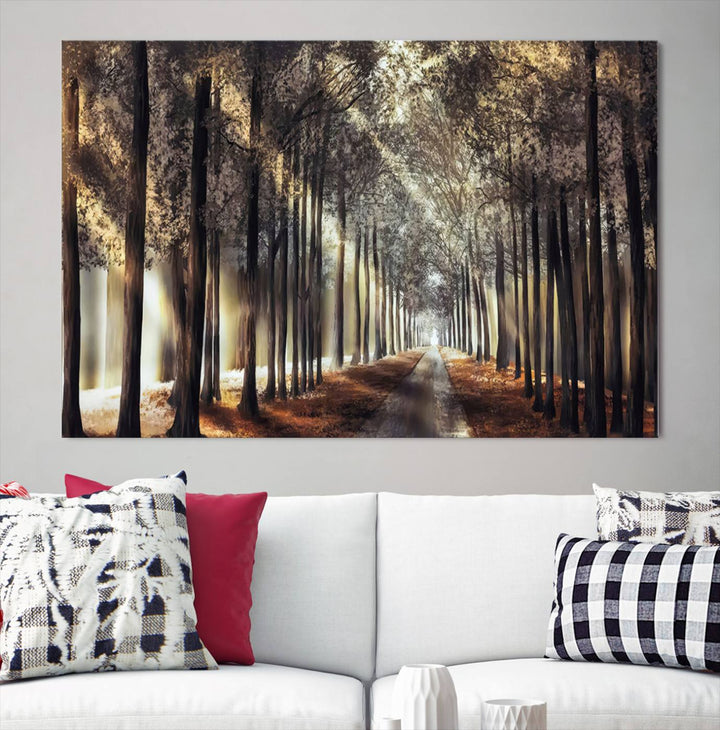 Forest Autumn Road Wall Art Canvas Print