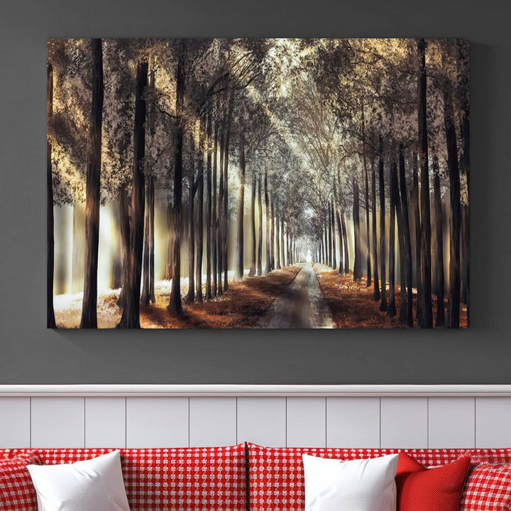 Forest Autumn Road Wall Art Canvas Print