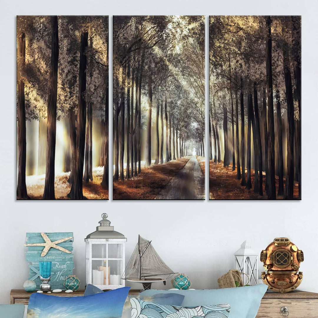 Forest Autumn Road Wall Art Canvas Print