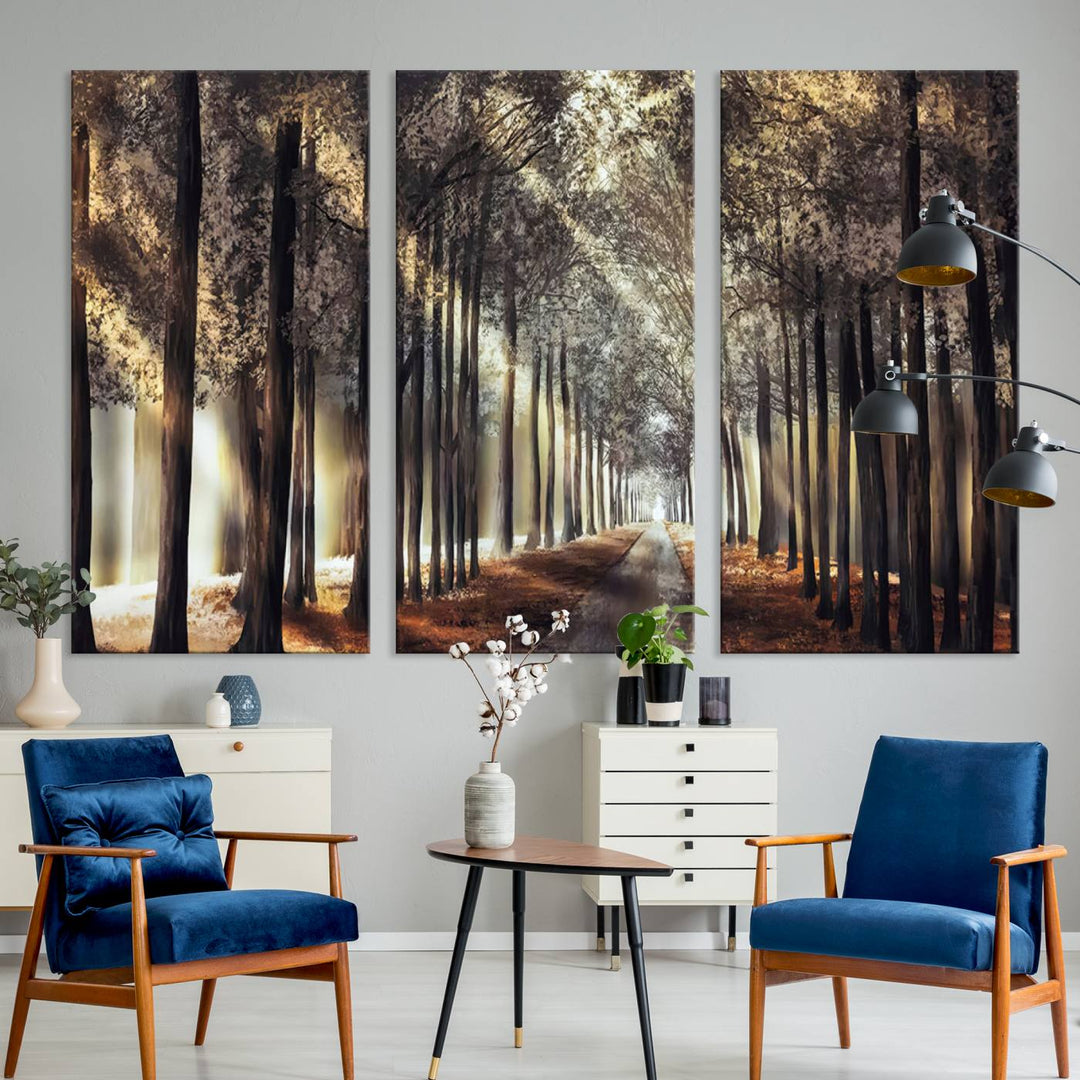 Forest Autumn Road Wall Art Canvas Print