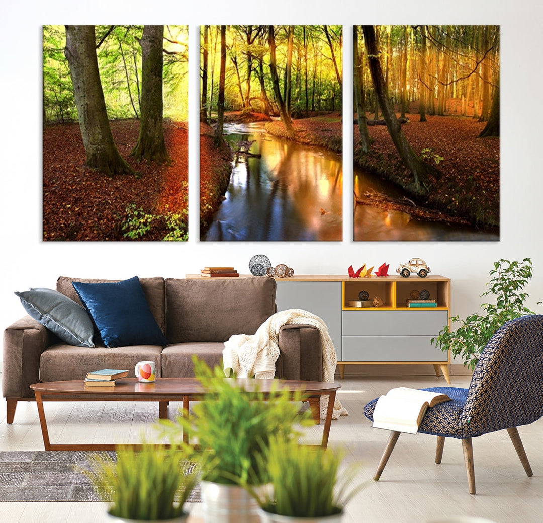 Forest Creek Autumn Nature Landscape Giclee Canvas Extra Large Wall Art Print