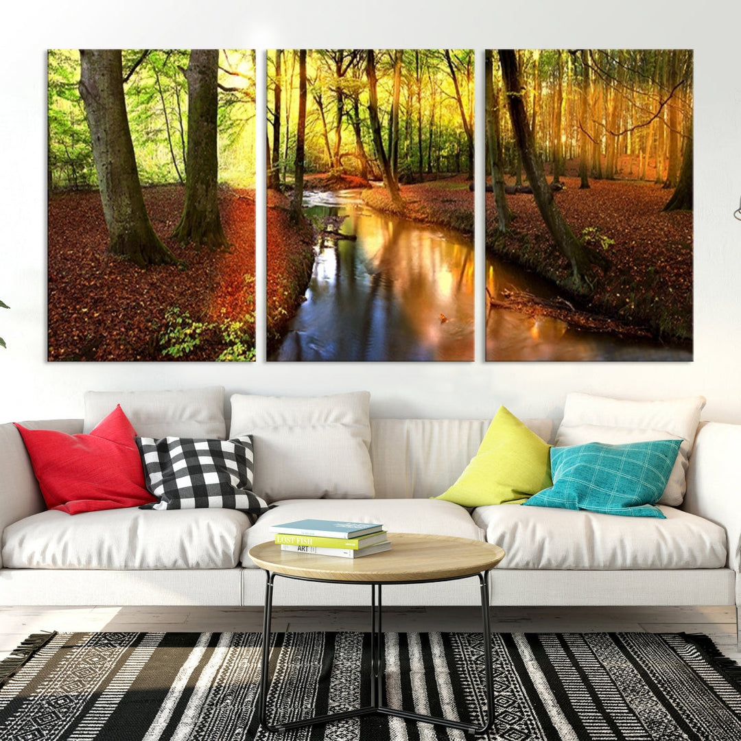 Forest Creek Autumn Nature Landscape Giclee Canvas Extra Large Wall Art Print