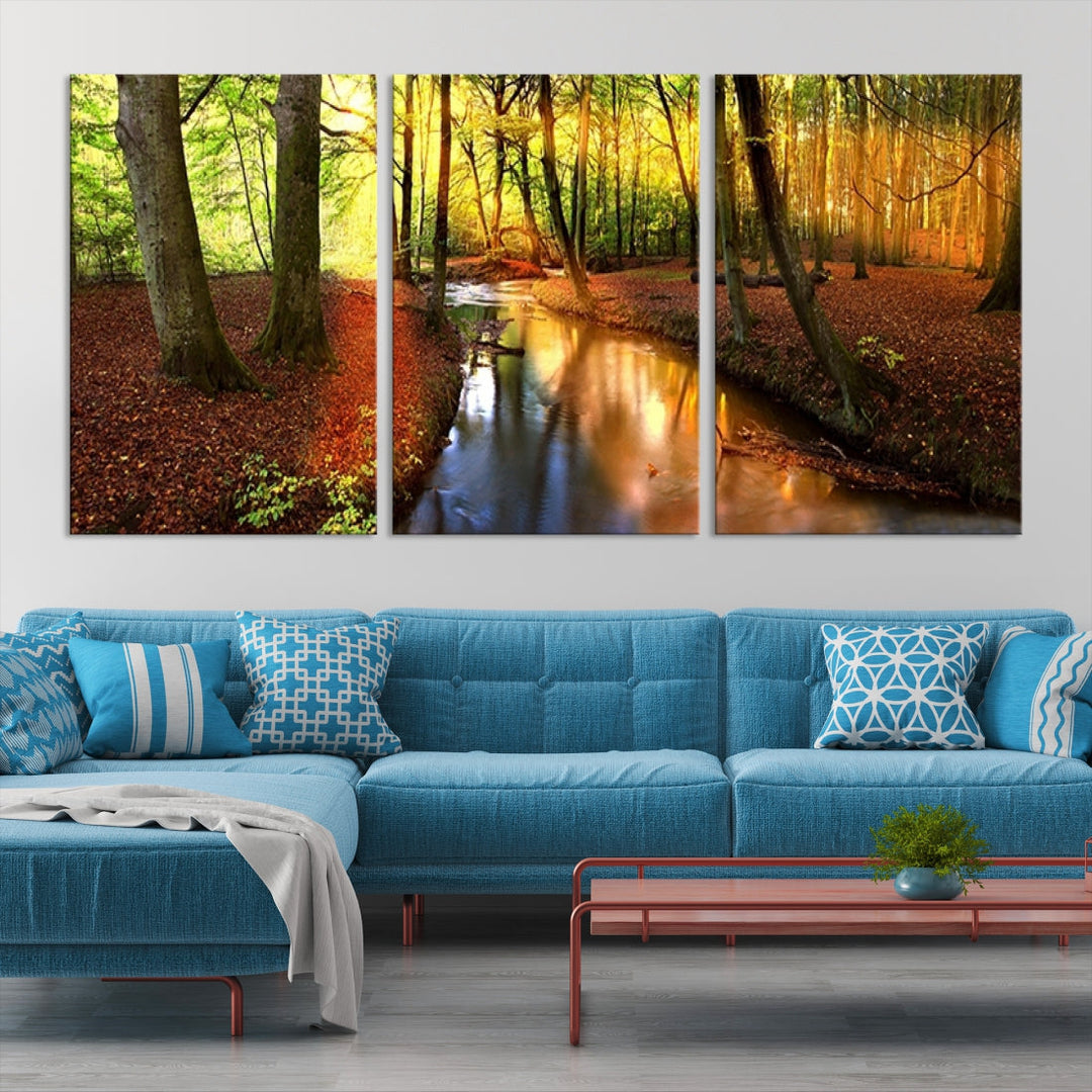 Forest Creek Autumn Nature Landscape Giclee Canvas Extra Large Wall Art Print