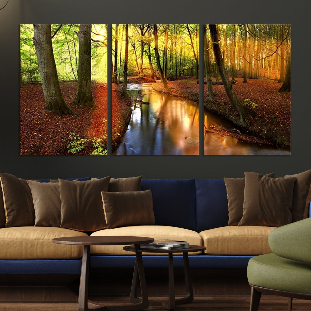 Forest Creek Autumn Nature Landscape Giclee Canvas Extra Large Wall Art Print