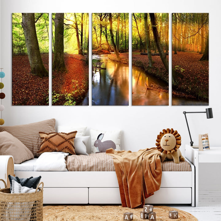 Forest Creek Autumn Nature Landscape Giclee Canvas Extra Large Wall Art Print