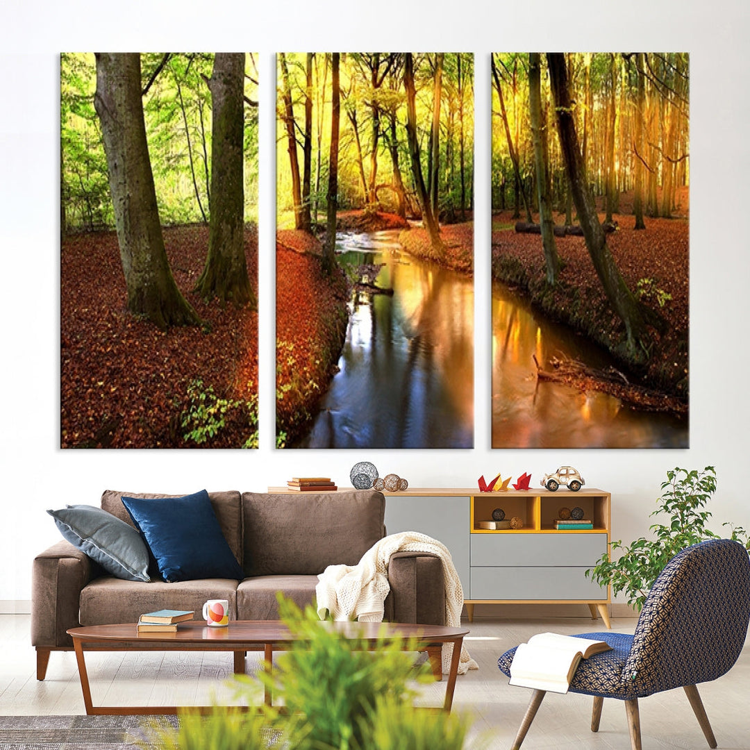 Forest Creek Autumn Nature Landscape Giclee Canvas Extra Large Wall Art Print