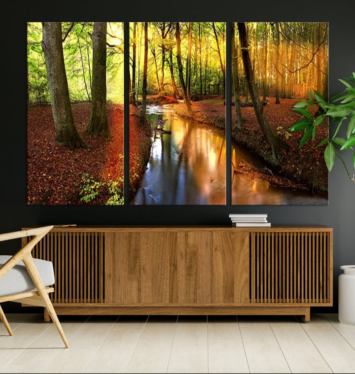 Forest Creek Autumn Nature Landscape Giclee Canvas Extra Large Wall Art Print