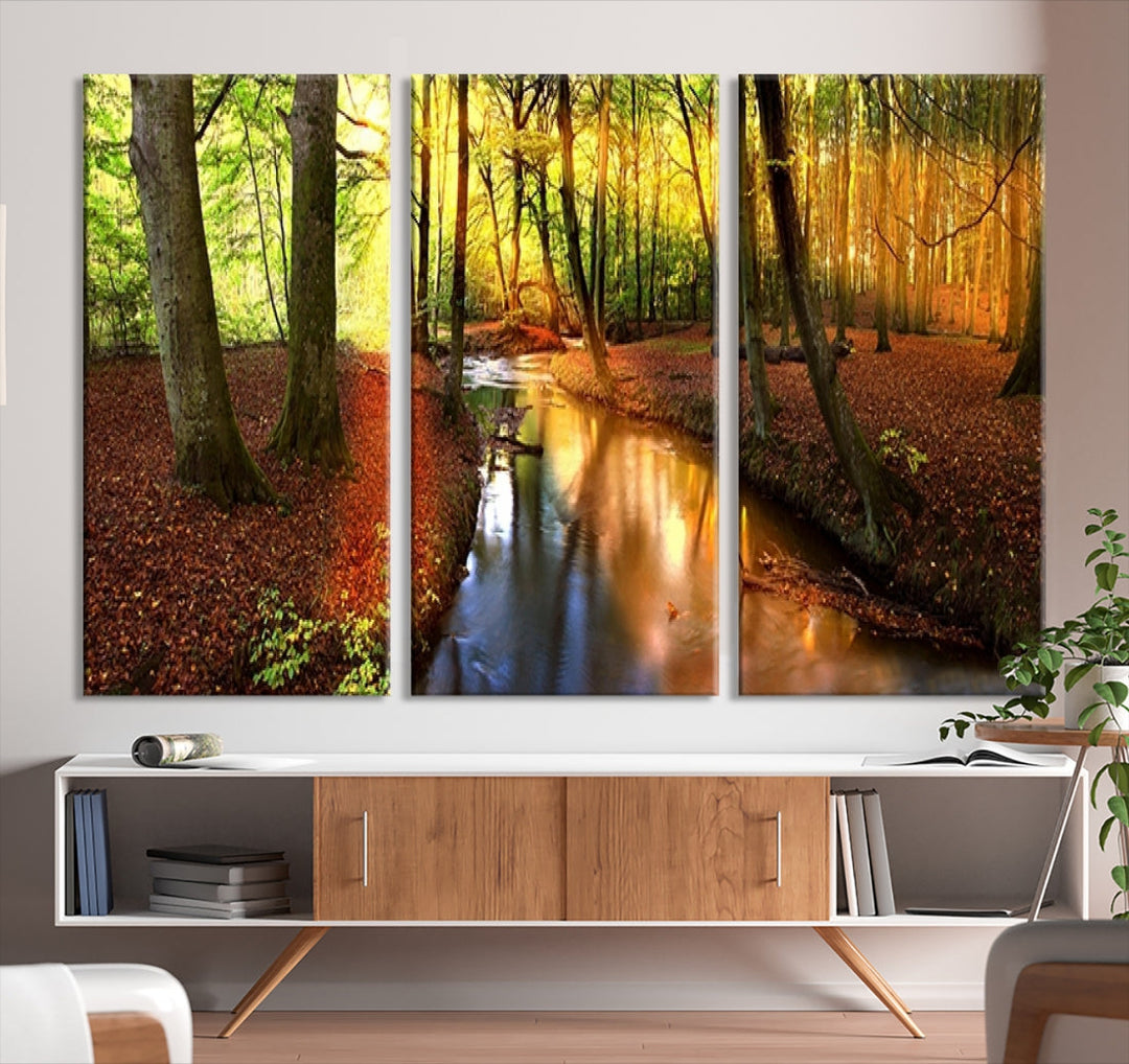 Forest Creek Autumn Nature Landscape Giclee Canvas Extra Large Wall Art Print