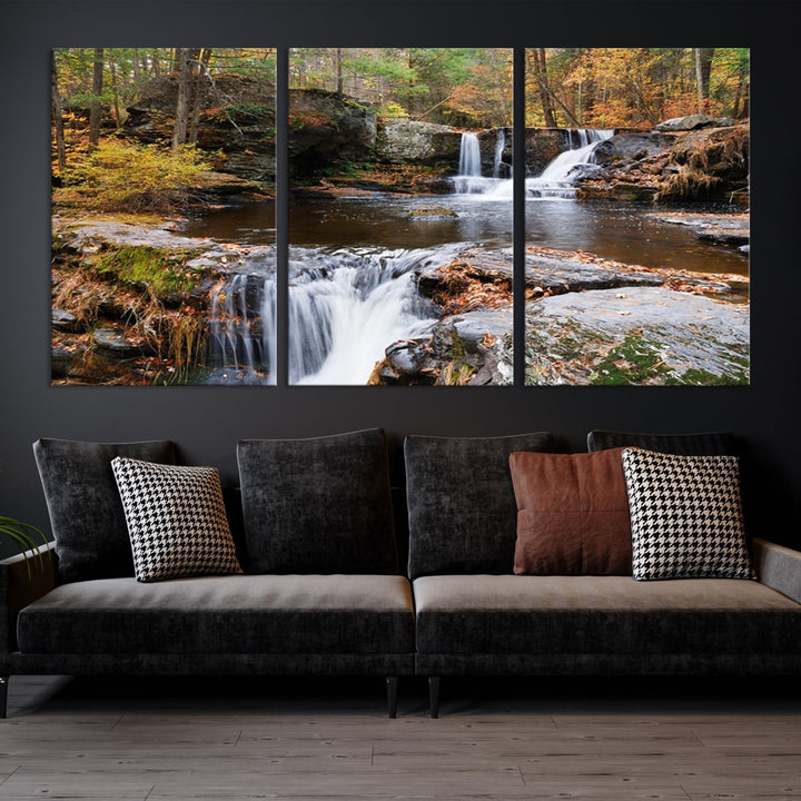 Forest Waterfall Wall Art Small Creek Nature Canvas Print Framed Ready to Hang