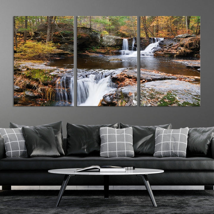 Forest Waterfall Wall Art Small Creek Nature Canvas Print Framed Ready to Hang