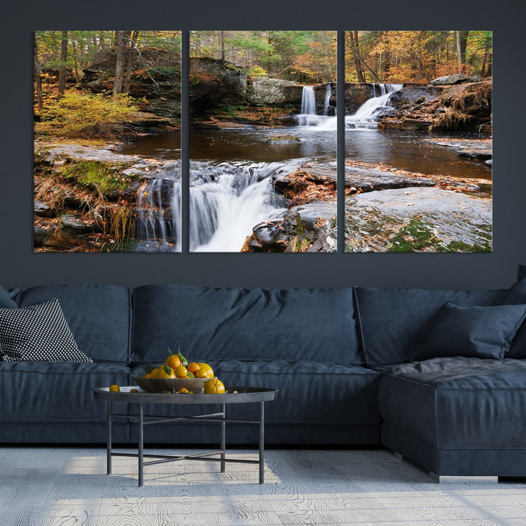 Forest Waterfall Wall Art Small Creek Nature Canvas Print Framed Ready to Hang