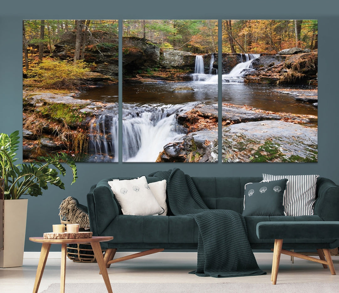 Forest Waterfall Wall Art Small Creek Nature Canvas Print Framed Ready to Hang