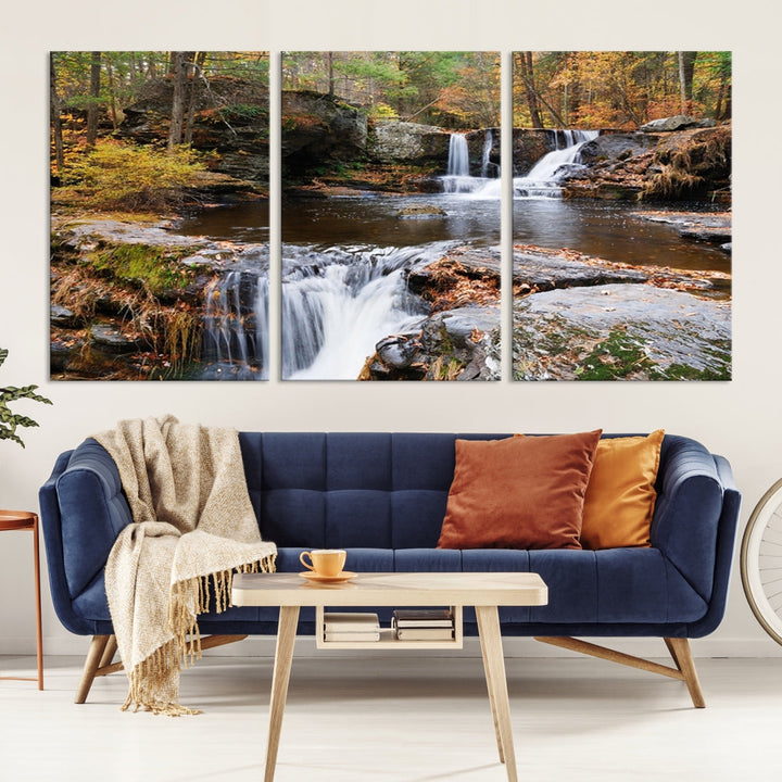 Forest Waterfall Wall Art Small Creek Nature Canvas Print Framed Ready to Hang